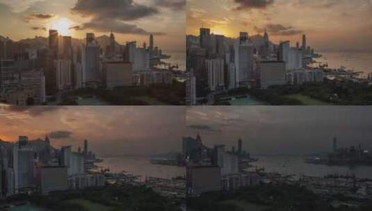延时拍摄日落时分的香港高清在线视频素材下载