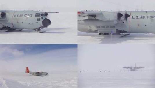 在冰面上滑行起飞的飞机高清在线视频素材下载