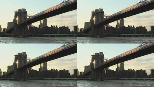 布鲁克林大桥和远处的建筑高清在线视频素材下载