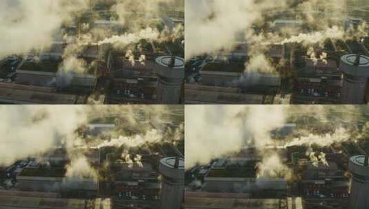 钢铁制造厂排放烟雾航拍高清在线视频素材下载