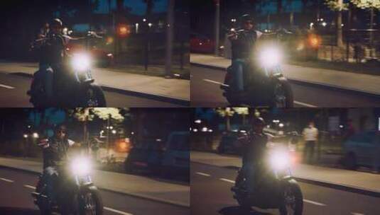 夜晚驾驶着摩托车行驶高清在线视频素材下载