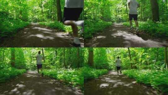 一名男子在林地中慢跑_追踪射击高清在线视频素材下载