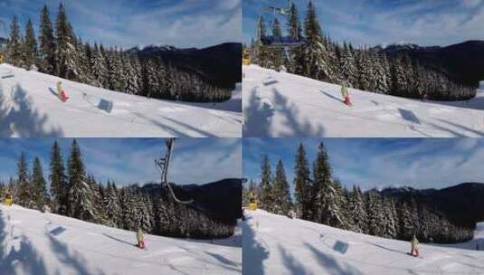 从滑雪缆车往上看的景色高清在线视频素材下载