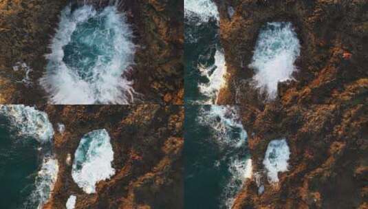 海浪击打岩石的航拍视频高清在线视频素材下载