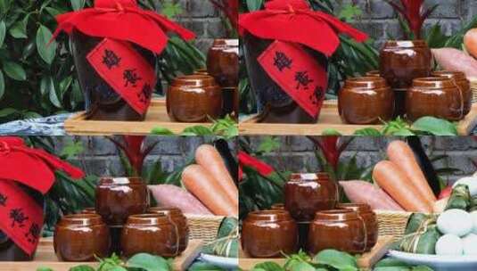 端午节雄黄酒咸鸭蛋粽子食材展示高清在线视频素材下载