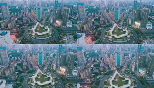 航拍湖北武汉地标光谷广场移动延时摄影高清在线视频素材下载
