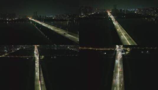 航拍杭州钱塘江大桥夜景高清在线视频素材下载