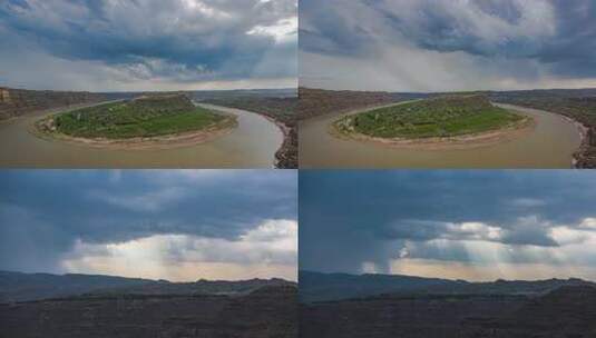 山西临汾永和县黄河乾坤湾暴雨前夕高清在线视频素材下载