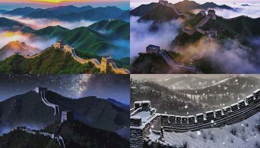 长城日出长城云海航拍长城壮美长城雪景高清在线视频素材下载