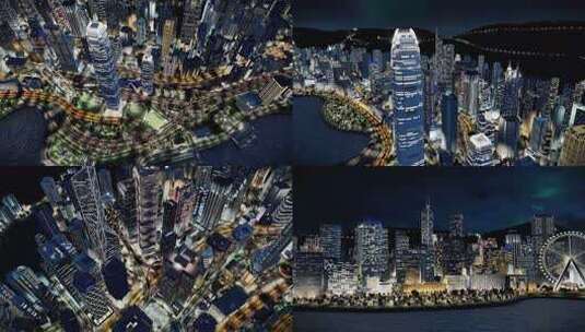 香港维多利亚港夜景航拍高清在线视频素材下载