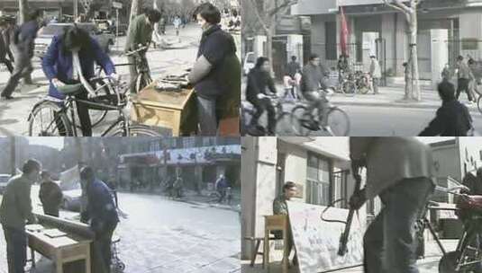 80年代单车打气 修单车高清在线视频素材下载