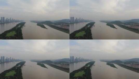城市航拍湖南长沙湘江涨洪水高清在线视频素材下载