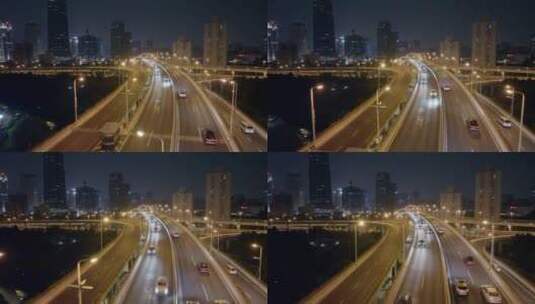 上海延安立交车流航拍夜景高清在线视频素材下载