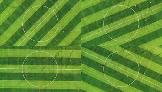 无人机航拍绿茵场足球比赛高清在线视频素材下载