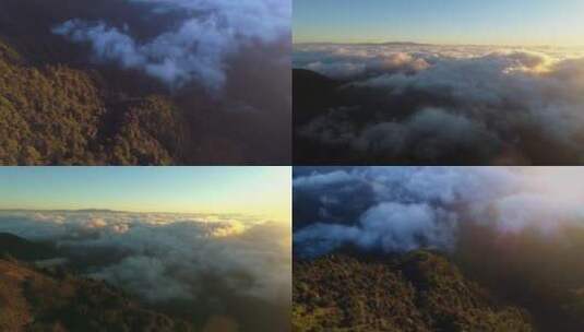 日出 晨雾 山顶 航拍高清在线视频素材下载