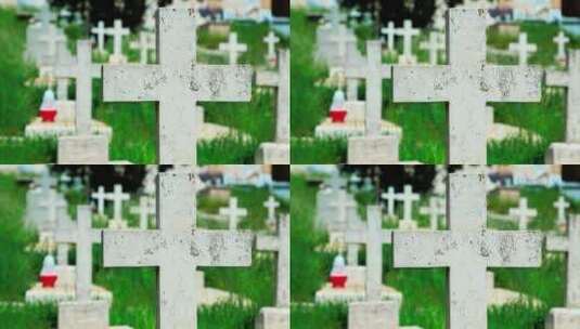 墓园中的十字架高清在线视频素材下载