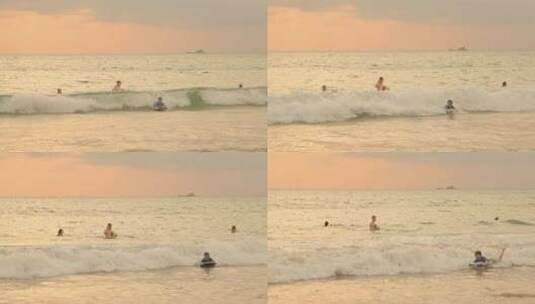 海边冲浪的小朋友高清在线视频素材下载