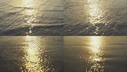 金色沙滩阳光海水潮水浪花海滩唯美海边夕阳高清在线视频素材下载