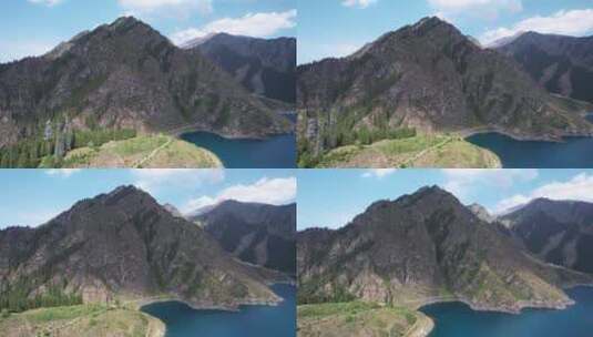 航拍新疆5A级景区旅游天山天池自然风光高清在线视频素材下载