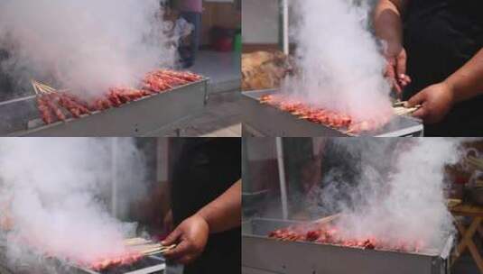 户外烧烤烤羊肉串高清在线视频素材下载