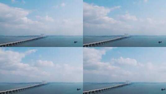 泉州湾跨海大桥延时航拍海上大桥大海桥梁高清在线视频素材下载