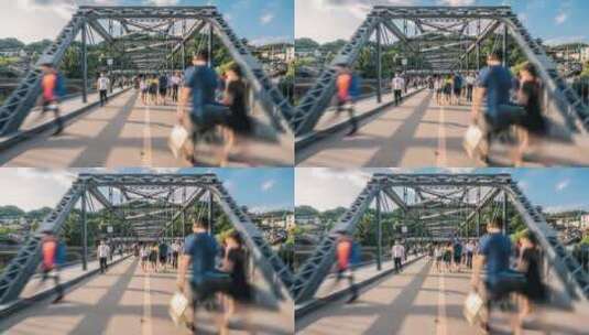 兰州中山桥穿桥大范围延时高清在线视频素材下载