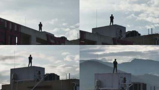 天台站立的男人高清在线视频素材下载