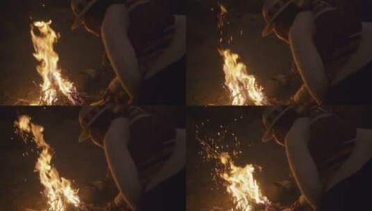 篝火旁的女人高清在线视频素材下载
