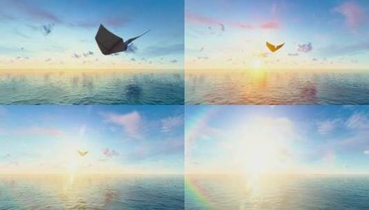 4k纸飞机飘洋过海飞过海平面高清在线视频素材下载