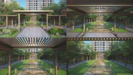 新中式步廊园林景观动画漫游高清在线视频素材下载