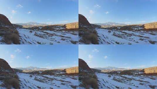冬季清晨祁连山下沟壑高清在线视频素材下载