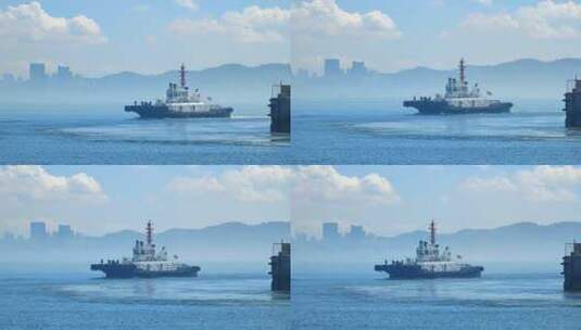 福建厦门湾漳州港招银码头行驶的拖轮高清在线视频素材下载