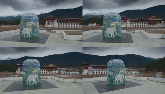 西藏旅游风光318国道鲁朗小镇白象地标石高清在线视频素材下载