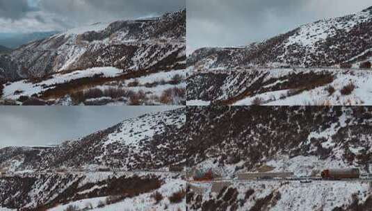 西藏旅游风光318国道雪山拥堵路段高清在线视频素材下载