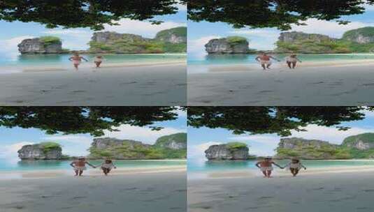 泰国热带白色海滩上的一对男女Koh Hong Island Krabi高清在线视频素材下载