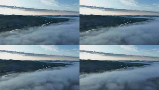 航拍扎敦河湿地河流云雾缭绕高清在线视频素材下载