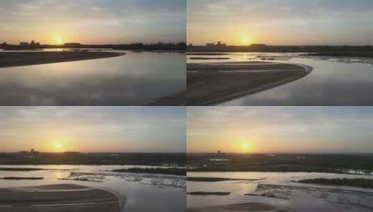 河道的日出日落（起飞视角）高清在线视频素材下载