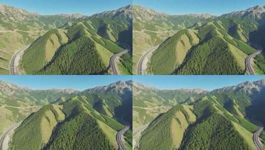 航拍新疆山谷中的公路高清在线视频素材下载