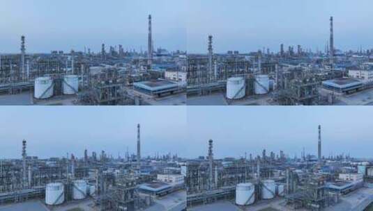 大型石油化工企业炼油厂傍晚环绕航拍高清在线视频素材下载