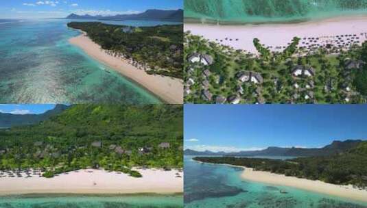 毛里求斯海边沙滩椰树度假村航拍合集高清在线视频素材下载
