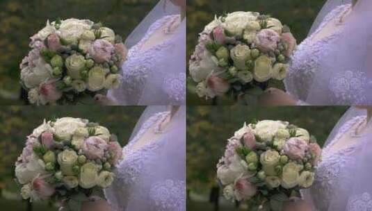 婚礼现场新娘手中的捧花高清在线视频素材下载