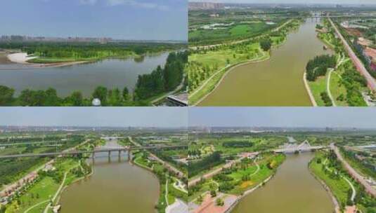 航拍陕西咸阳沣河金湾公园高清在线视频素材下载