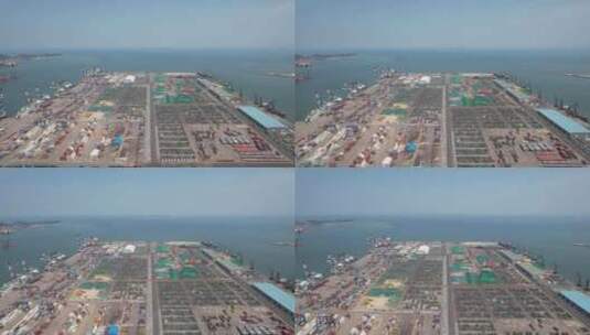 山东烟台港口码头进出口集装箱航拍高清在线视频素材下载