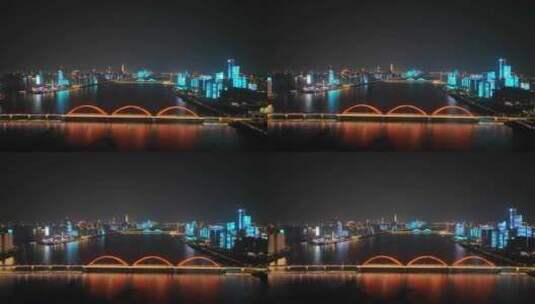 长沙湘江夜景航拍福元路大桥夜景建筑风光高清在线视频素材下载