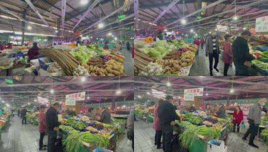 菜市场农贸市场买菜的人横摇高清在线视频素材下载