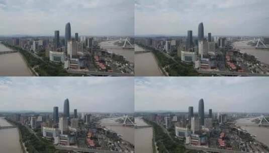 浙江宁波三江汇合处老外滩高楼航拍高清在线视频素材下载