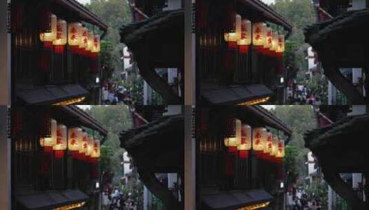 杭州历史文化街区小河直街灯笼下游人如织高清在线视频素材下载
