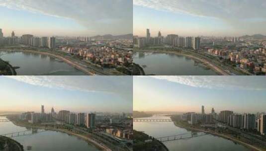 朝阳照亮环东海域新城和同安湾航拍高清高清在线视频素材下载