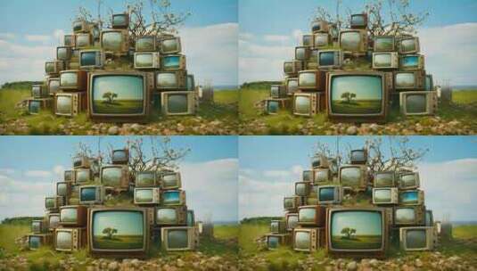 春天草原上的电视墙高清在线视频素材下载