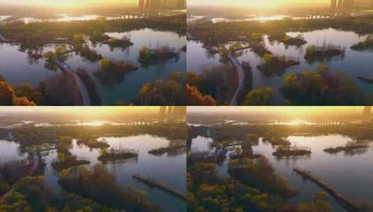 西安渭河浐灞湿地公园秋景高清在线视频素材下载